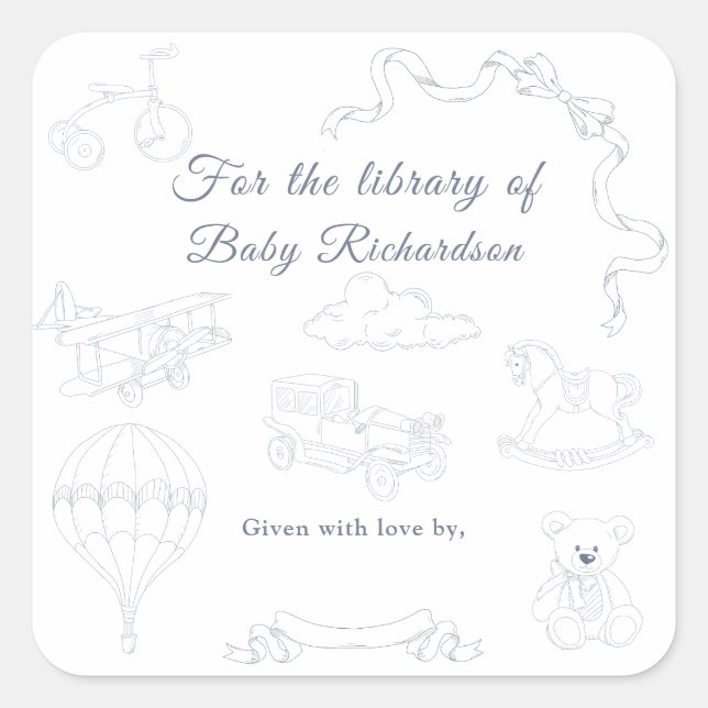 Toile de Jouy Nursery For the library of Quadratischer Aufkleber (Vorderseite)