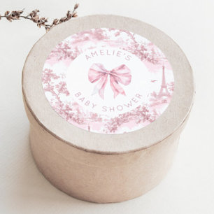 Toile de Jouy Paris Rosa Schleife Baby Shower Runder Aufkleber