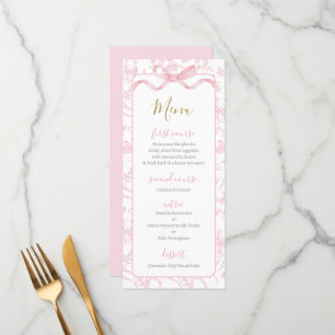 Toile de jouy Pink Baby Shower Girl Menu Card Menükarte