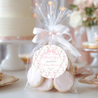 Toile De Jouy Pink Bow Girl Baby Shower Runder Aufkleber