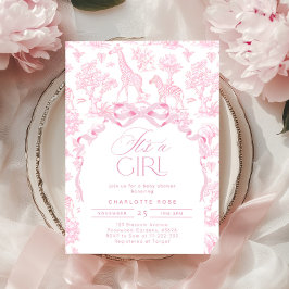 Toile de Jouy Pink Safari Tiere Es ist ein Mädchen Einladung