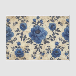 Toile de Jouy Rose in blau auf Alter Seidenpapier