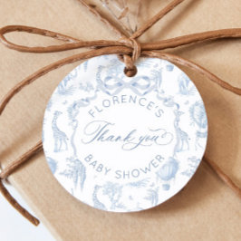 Toile de Jouy Safari Animals Blue Baby Dusche Geschenkanhänger