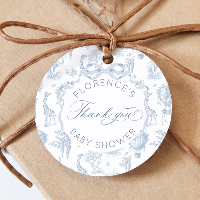 Toile de Jouy Safari Animals Blue Baby Dusche Geschenkanhänger (Von Creator hochgeladen)