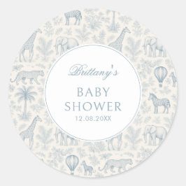 Toile De Jouy Safari Animals Blue Boy Baby Dusche Runder Aufkleber