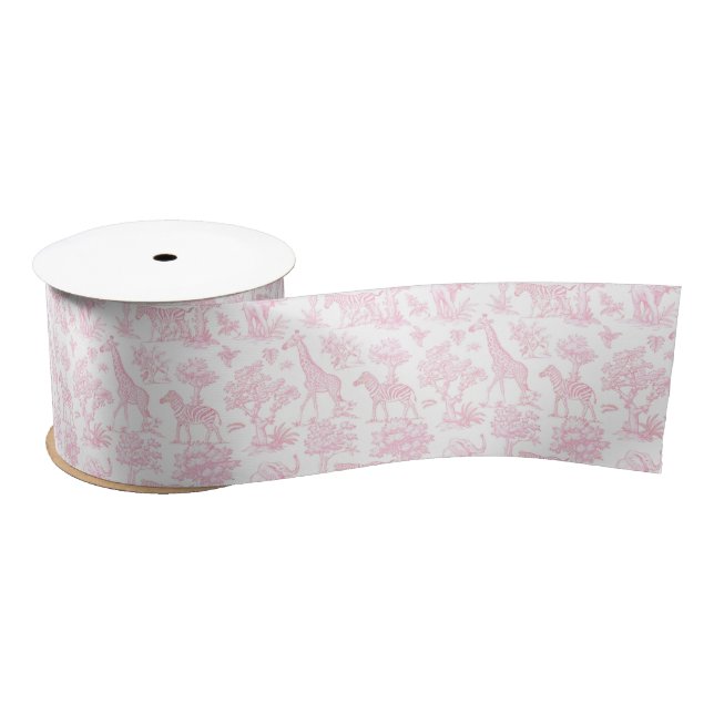 Toile de Jouy Safari animals pink elegant Satinband (Spule)