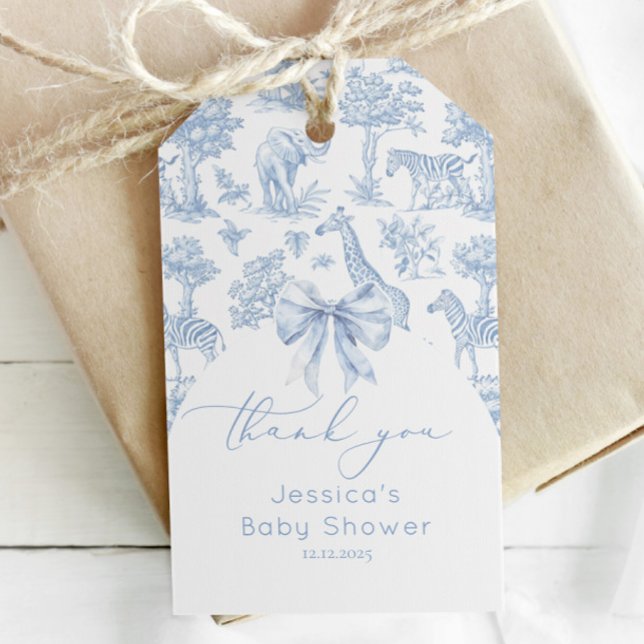 Toile de Jouy Safari Baby Dusche elegant danke Geschenkanhänger (Von Creator hochgeladen)