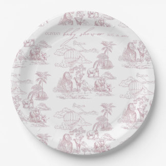 Toile De Jouy Safari Baby Girl Shower Pappteller