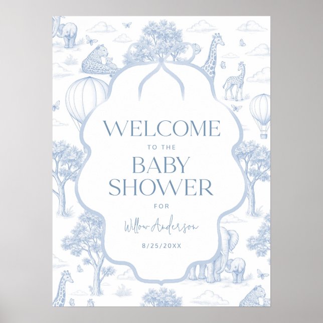 Toile De Jouy Safari Baby Shower Welcome Poster (Vorne)