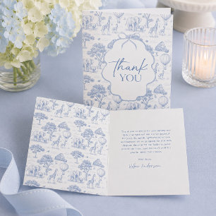 Toile De Jouy Safari Blau Baby Shower Dankeschön Einladung