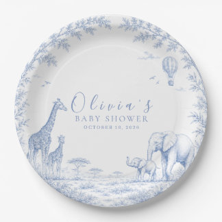 Toile De Jouy Safari Blau Baby Shower Papier Pappteller