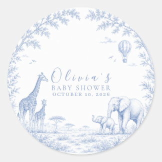 Toile De Jouy Safari Blau Baby Shower Runder Aufkleber