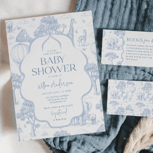 Toile De Jouy Safari Blau Junge Babyparty Einladung