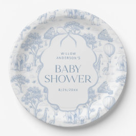 Toile De Jouy Safari Blue Baby Shower Paper Plates Pappteller