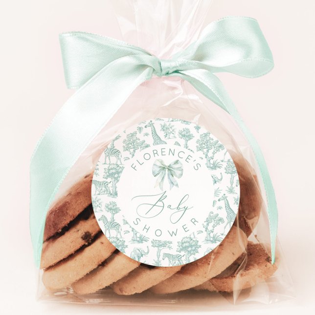 Toile de jouy Safari Dschungel Green Baby Dusche Runder Aufkleber (Von Creator hochgeladen)