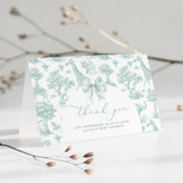 Toile de Jouy Safari grüne Bow Baby Dusche Dankeskarte