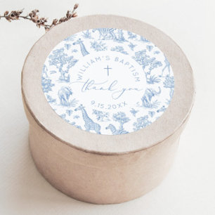 Toile de Jouy Safari-Junge Taufe Danke Runder Aufkleber