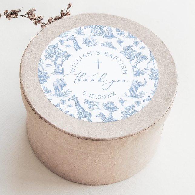Toile de Jouy Safari-Junge Taufe Danke Runder Aufkleber (Von Creator hochgeladen)
