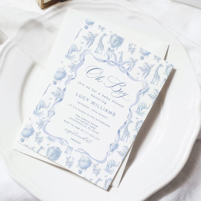 Toile de Jouy Safari Oh Boy Baby Dusche Einladung (Von Creator hochgeladen)