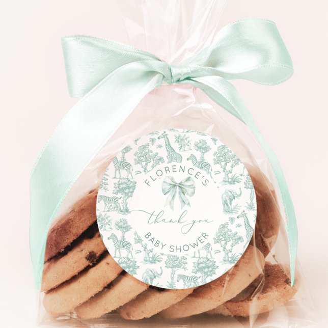 Toile de jouy Safari Sage Baby Dusche Vielen Dank Runder Aufkleber (Von Creator hochgeladen)