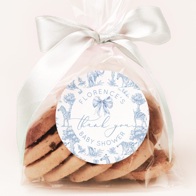 Toile de Jouy Safari tiere Baby Dusche danke Runder Aufkleber (Von Creator hochgeladen)