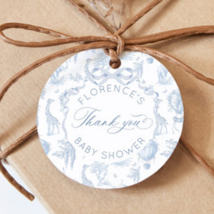 Toile de Jouy Safari-Tiere Blau Baby Shower  Geschenkanhänger