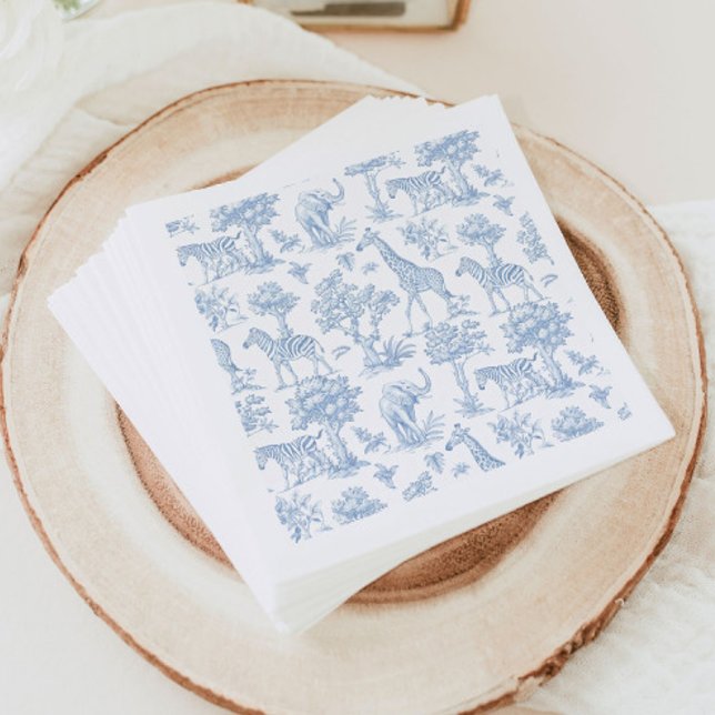 Toile de Jouy Safari Tiere Blau Babydusche Serviette (Von Creator hochgeladen)