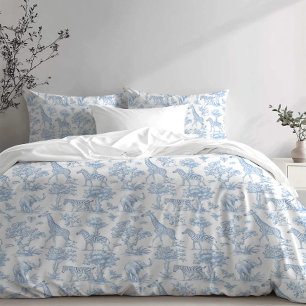 Toile de Jouy Safari-Tiere blau Kissenbezug