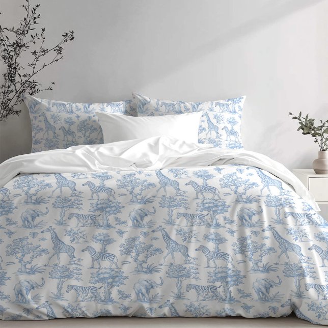 Toile de Jouy Safari Tiere blau Kissenbezug (Von Creator hochgeladen)