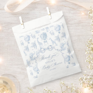 Toile de Jouy Safari Tiere Blue Baby Dusche Geschenktütchen