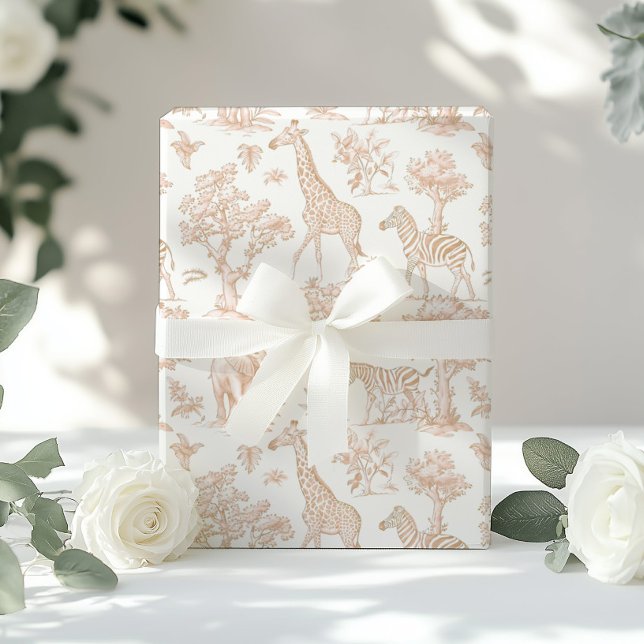 Toile de Jouy Safari Tiere Boho beige elegant Geschenkpapier (Von Creator hochgeladen)