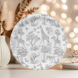 Toile de Jouy Safari Tiere grau Baby Dusche Pappteller