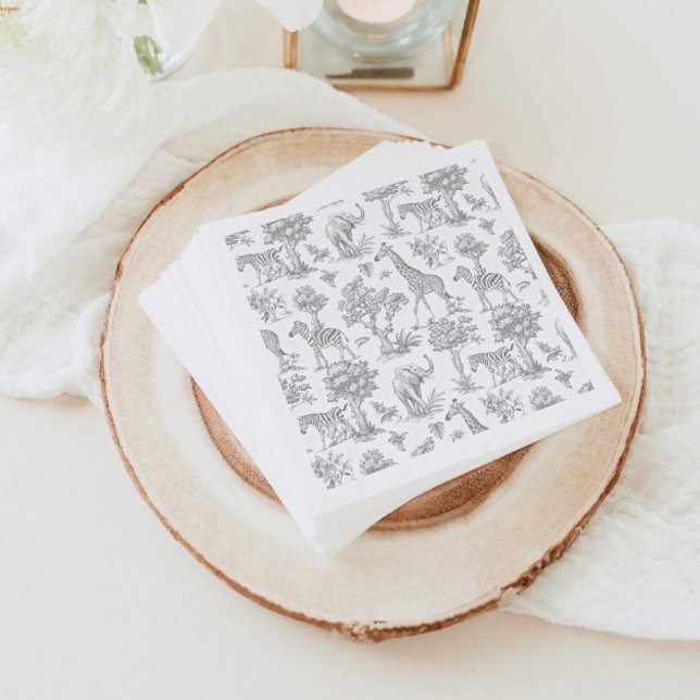 Toile de Jouy Safari Tiere grau Baby Dusche Serviette (Von Creator hochgeladen)