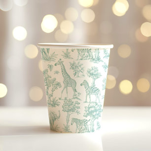 Toile de Jouy Safari Tiere grün Babydusche Pappbecher