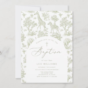 Toile de Jouy Safari Tiere Grüne Taufe Einladung