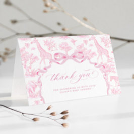 Toile de Jouy Safari Tiere Pink Baby Dusche Dankeskarte