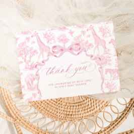 Toile de Jouy Safari Tiere Pink Baby Dusche Dankeskarte