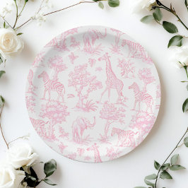 Toile de Jouy Safari Tiere Pink Baby Dusche Pappteller