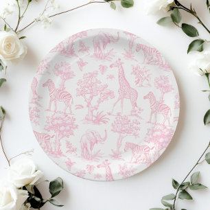 Toile de Jouy Safari Tiere Pink Baby Dusche Pappteller
