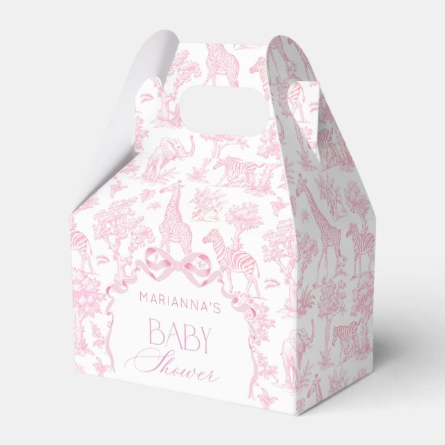 Toile de Jouy Safari Tiere Pink Bow elegant Geschenkschachtel (Vorderseite)