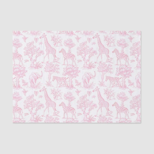 Toile de Jouy Safari Tiere rosa niedlich Seidenpapier (Vorderseite)