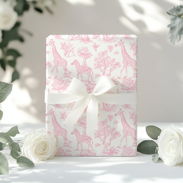 Toile de Jouy Safari Tiere rot Rosa elegant Geschenkpapier (Von Creator hochgeladen)