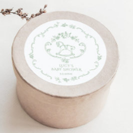 Toile de Jouy Sage Green Rocking Horse Baby Dusche Runder Aufkleber