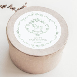 Toile de Jouy Sage Green Schaukelpferd Baby Shower Runder Aufkleber