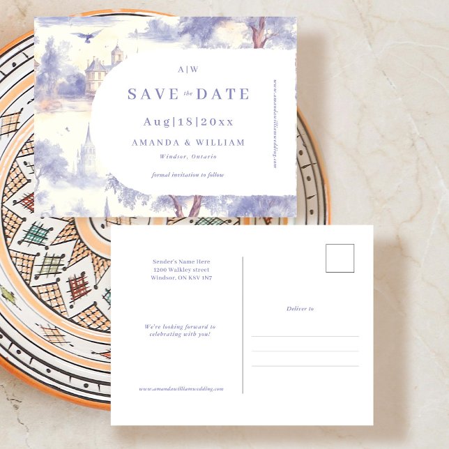 Toile de jouy Save the Date Postkarte (Von Creator hochgeladen)
