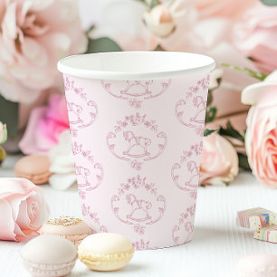 Toile de Jouy Schaukelpferd Pink Baby Girl Babypar Pappbecher