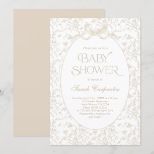 Toile De Jouy Schleifen-Baby-Party neutral Einladung