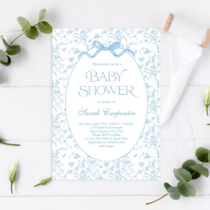 Toile De Jouy-Schleifen-Baby-Shower-Jungen-Einladu Einladung