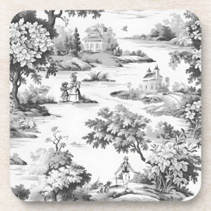 Toile de jouy, schwarz-weiß, Porzellan, Getränkeuntersetzer