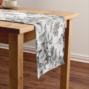 Toile de jouy, schwarz-weiß, Porzellan, Mittelgroßer Tischläufer